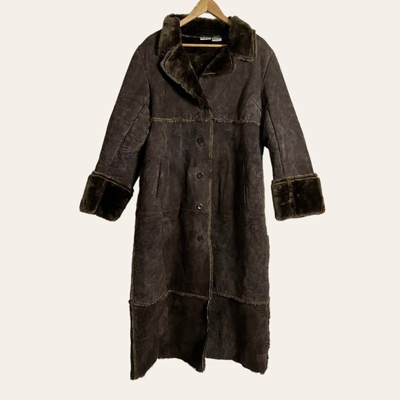 Newport News Jackets & Blazers - Vintage Newport News Suede Leather Faux Fur Lined Long Coat Size L